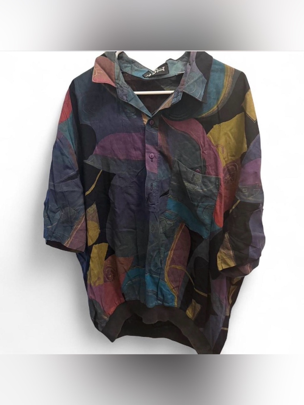 Alan Stuart vintage men’s patchwork quarter button-up collard shirt size 2XL